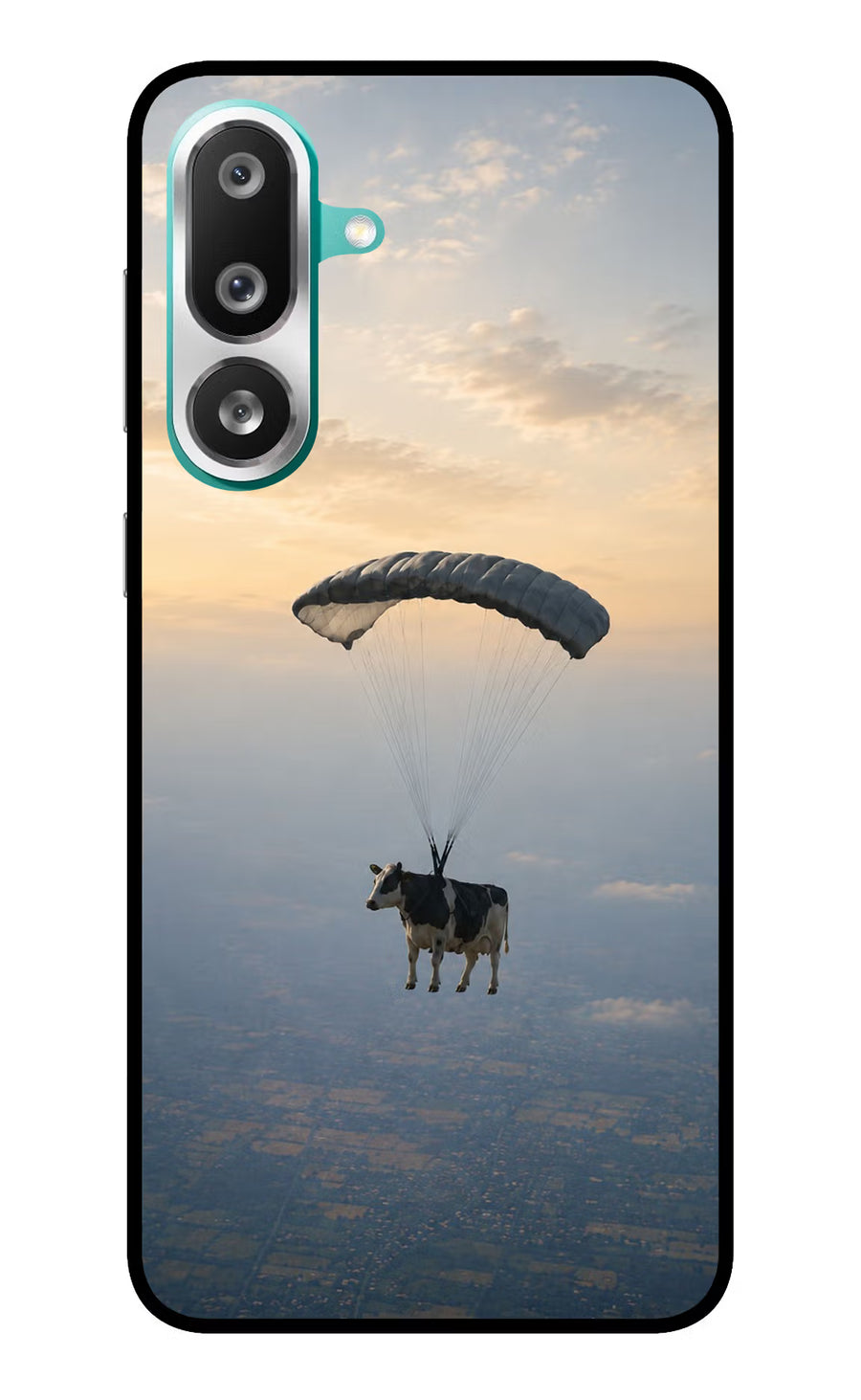 Skydiving Cow Samsung F56 Back Cover, Glass case
