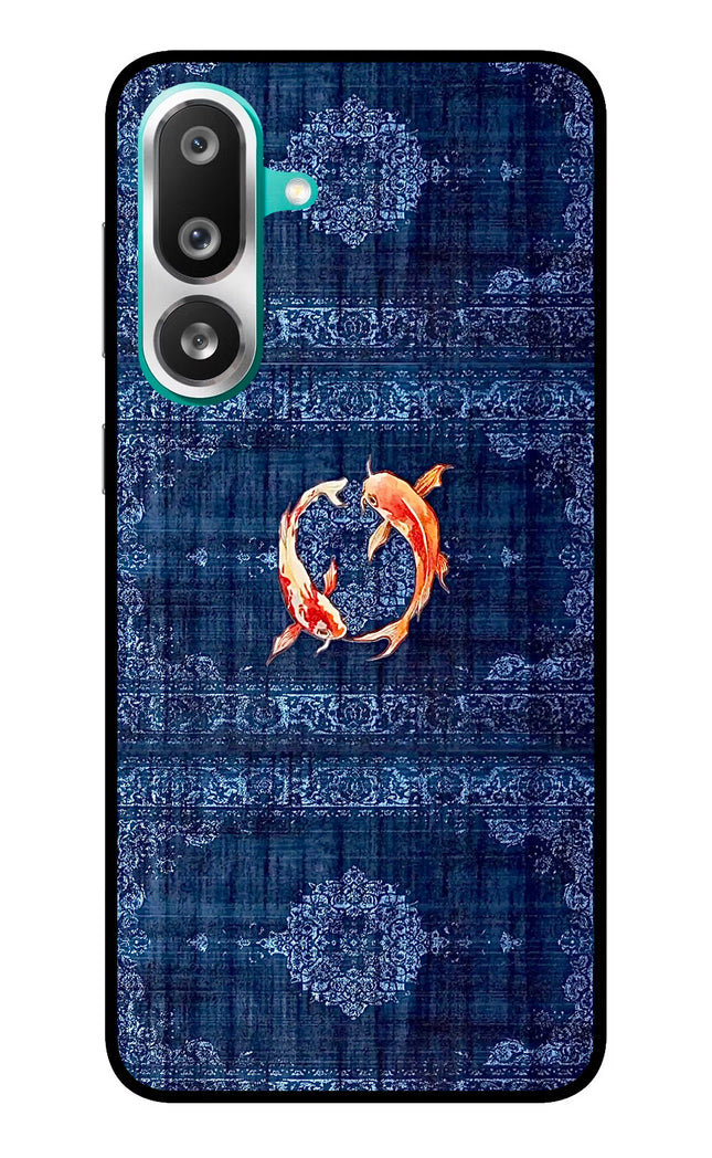 Koi Blue Samsung F56 Glass Case Back Cover by Casekaro