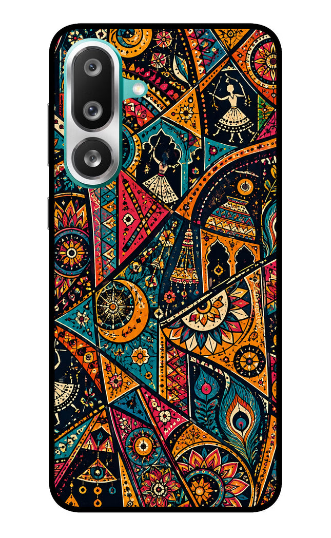 Folk Print Samsung F56 Glass Case Back Cover by Casekaro
