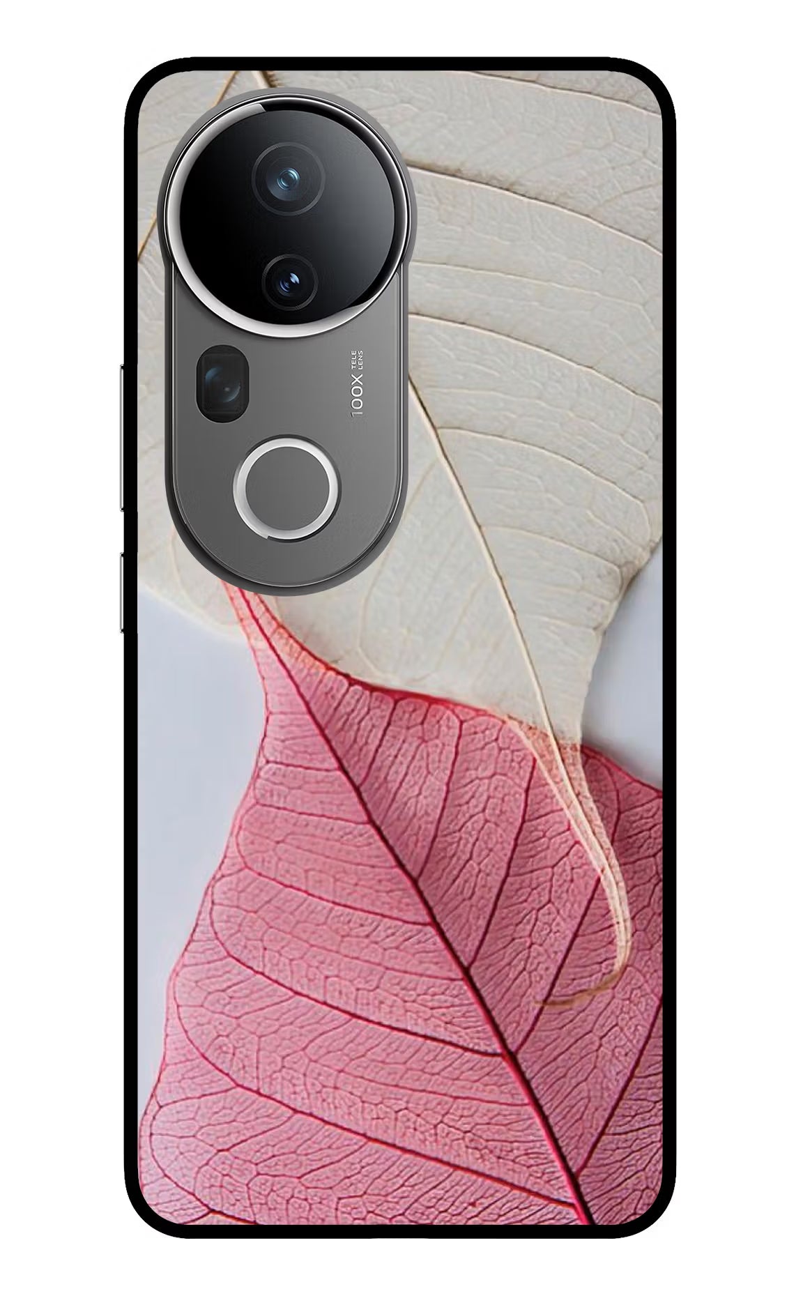 White Pink Leaf Vivo T4 Ultra 5G Glass Case Back Cover by Casekaro