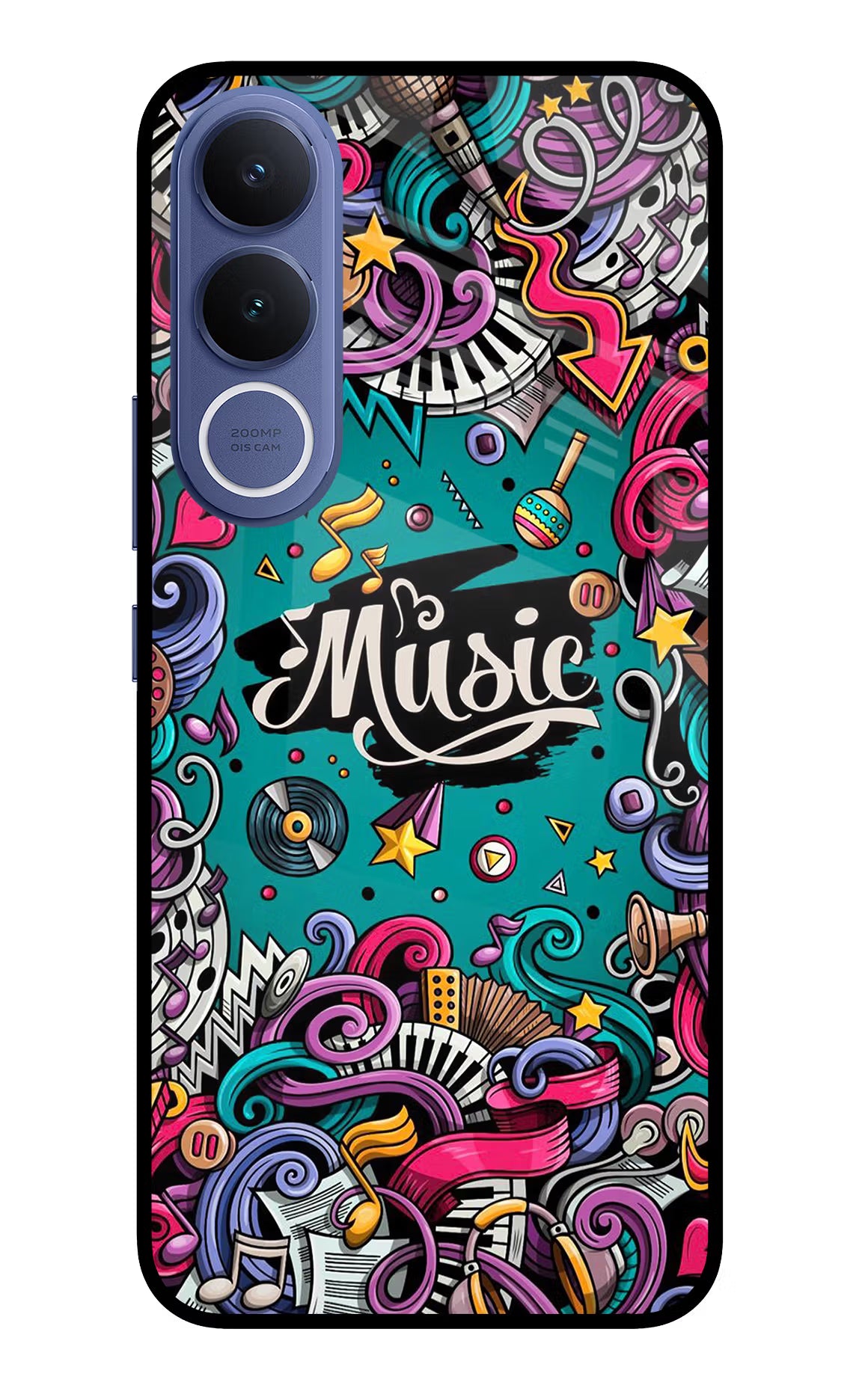 Music Graffiti Vivo V70 FE 5G Glass Case Back Cover by Casekaro