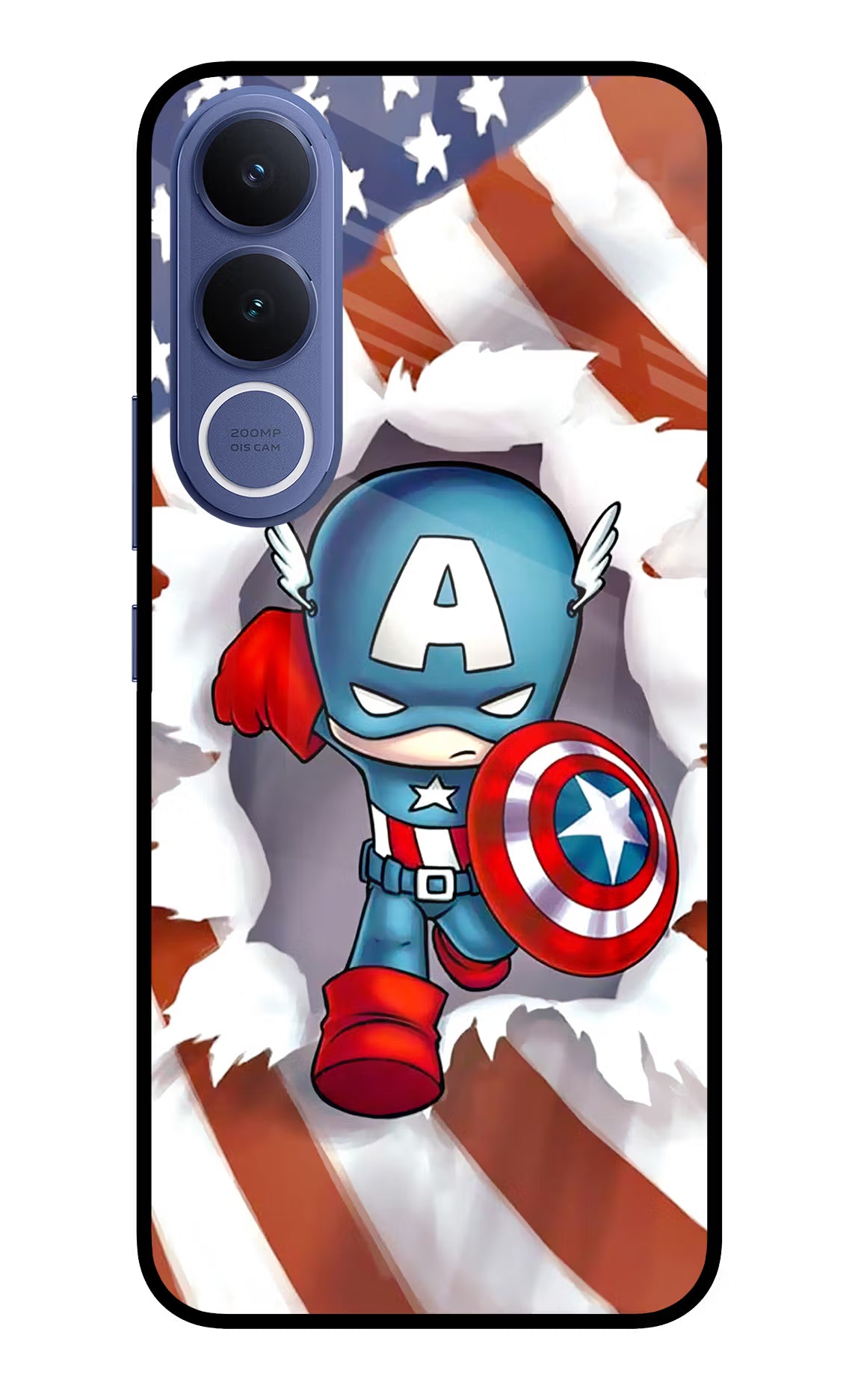 Captain America Vivo V70 FE 5G Glass Case Back Cover by Casekaro