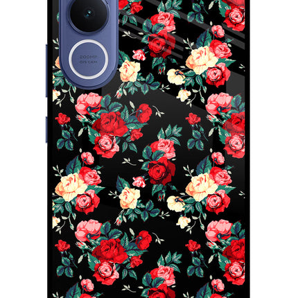 Rose Pattern Vivo V70 FE 5G Glass Case Back Cover by Casekaro