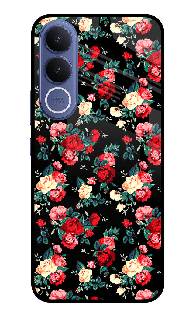 Rose Pattern Vivo V70 FE 5G Glass Case Back Cover by Casekaro