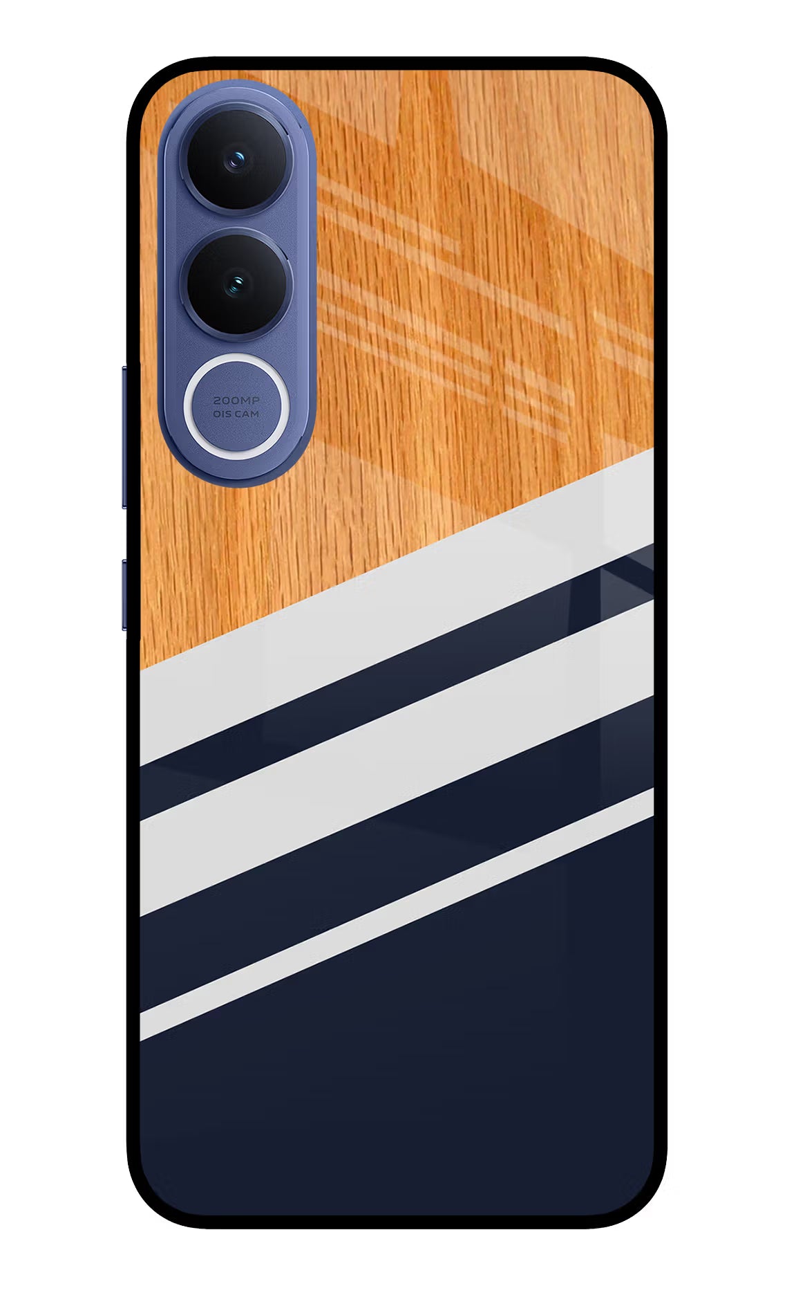 Blue and white wooden Vivo V70 FE 5G Glass Case