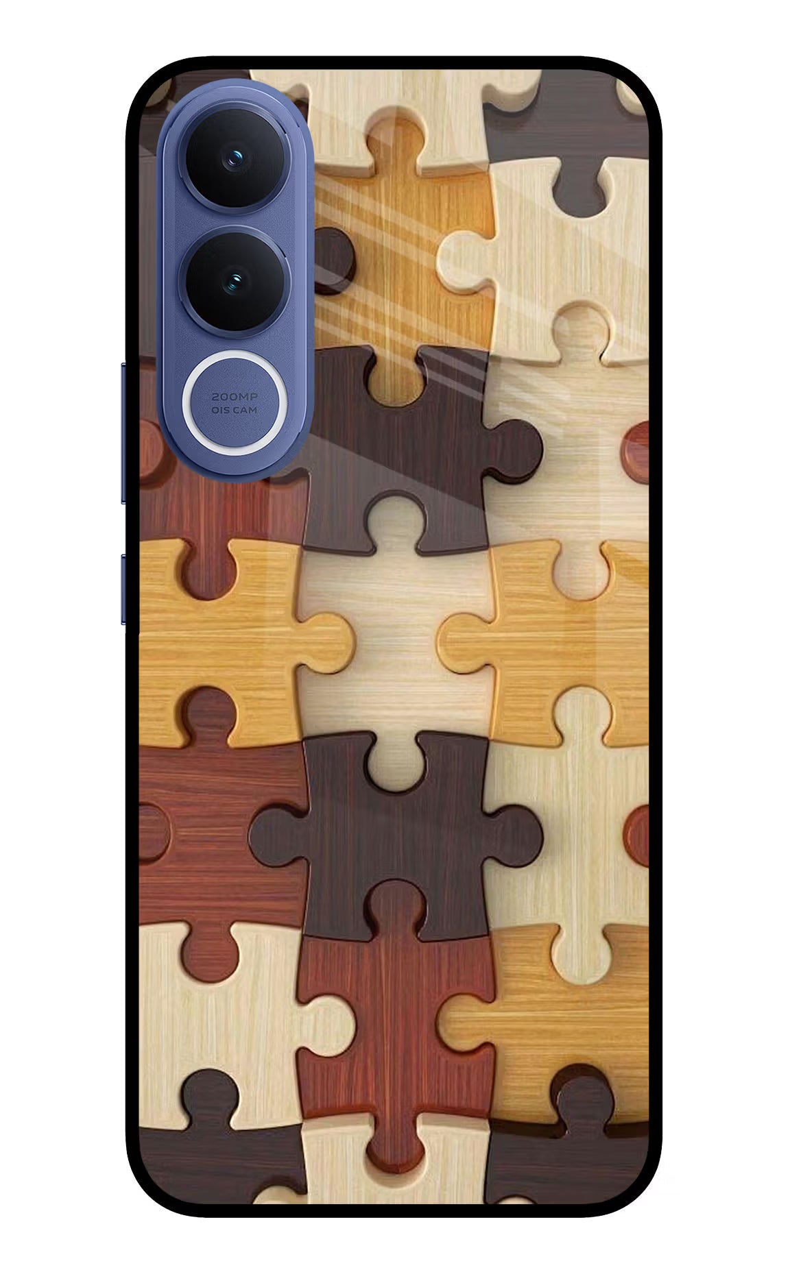 Wooden Puzzle Vivo V70 FE 5G Glass Case Back Cover by Casekaro