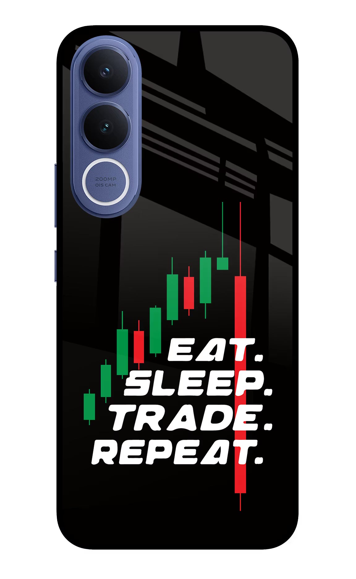 Eat Sleep Trade Repeat Vivo V70 FE 5G Glass Case Back Cover by Casekaro