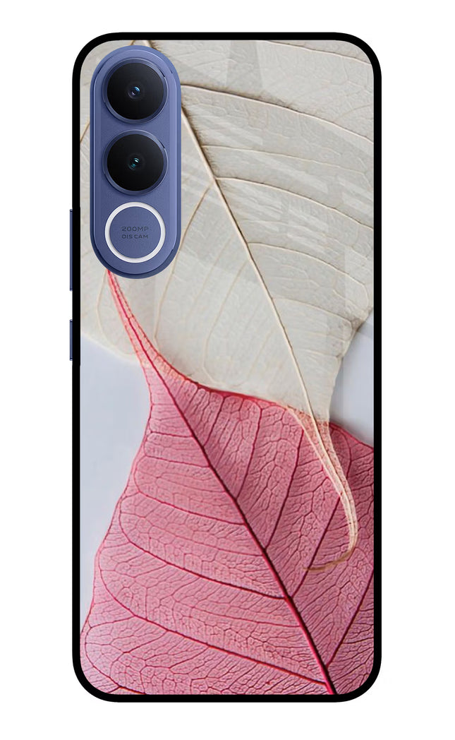 White Pink Leaf Vivo V70 FE 5G Glass Case Back Cover by Casekaro