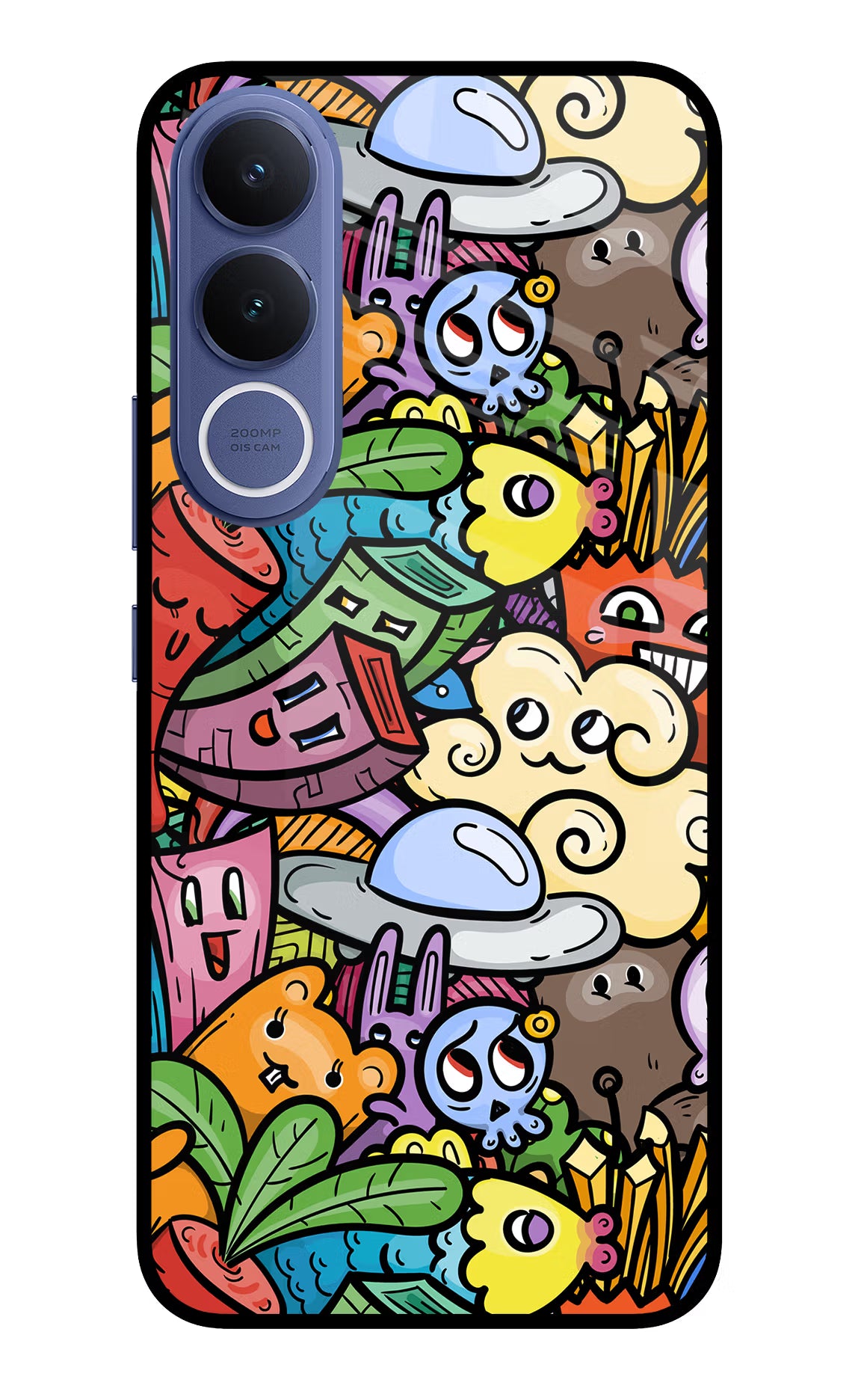 Veggie Doodle Vivo V70 FE 5G Glass Case Back Cover by Casekaro