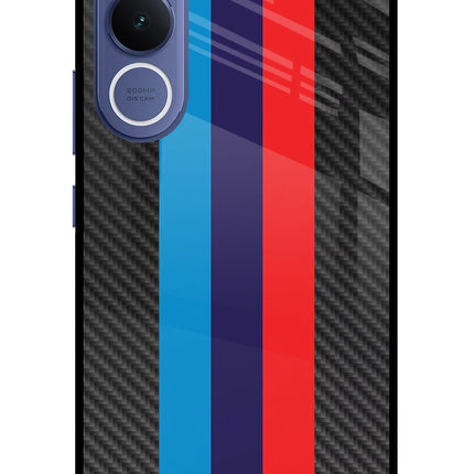 BMW Stripes Pattern Vivo V70 FE 5G Glass Case Back Cover by Casekaro