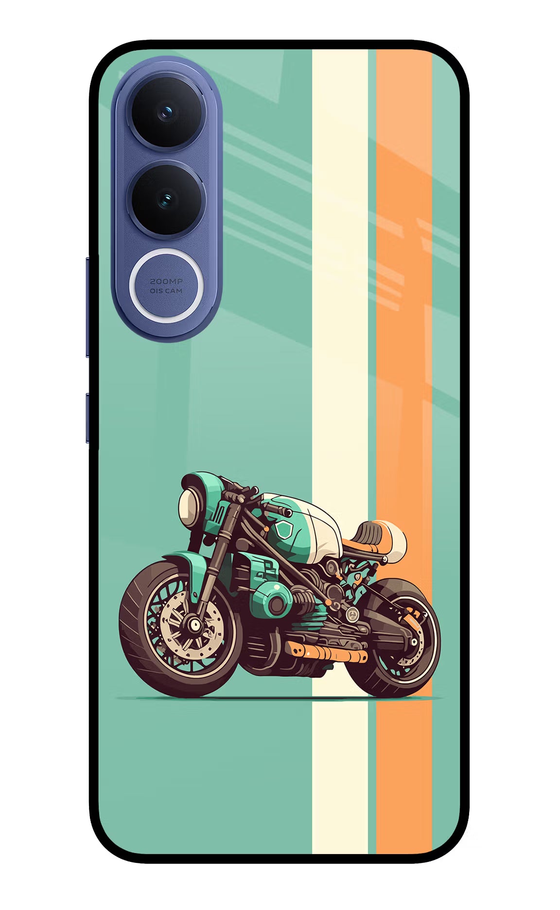 Striped Moto Drift Vivo V70 FE 5G Glass Case Back Cover by Casekaro