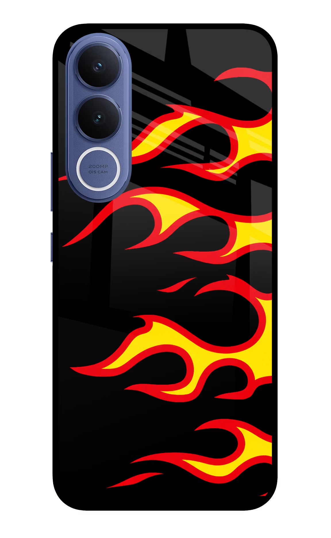 Side Sweep Flames Vivo V70 FE 5G Glass Case Back Cover by Casekaro
