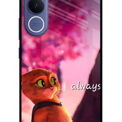 Always Cat Vivo V70 FE 5G Glass Case Back Cover by Casekaro