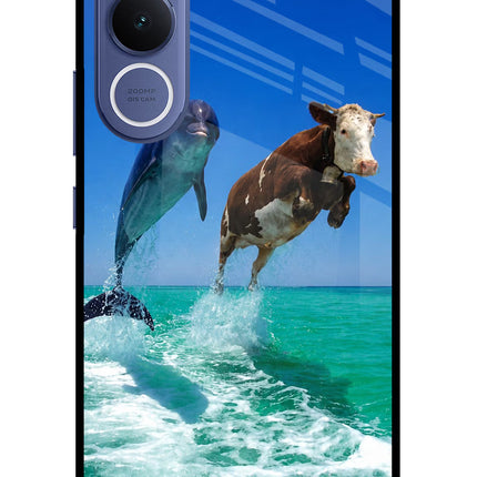 Dolphin vs Cow Vivo V70 FE 5G Glass Case Back Cover by Casekaro