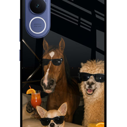 Party Squad Vivo V70 FE 5G Glass Case Back Cover by Casekaro