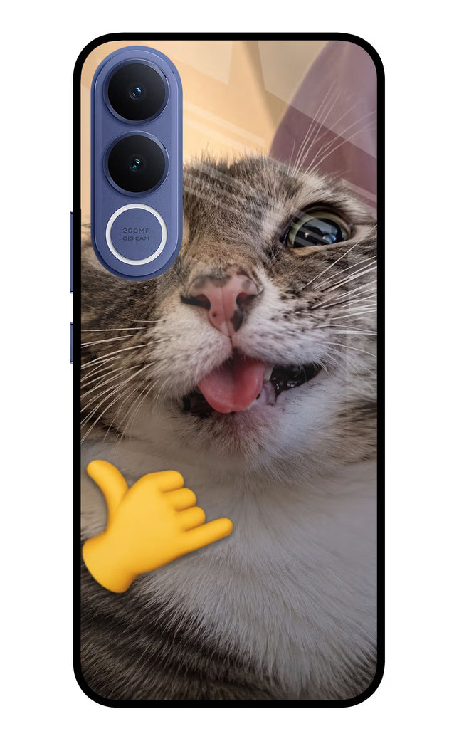 Silly Cat Call Vivo V70 FE 5G Glass Case Back Cover by Casekaro