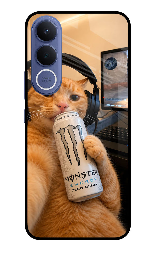 Gamer Cat Energy Vivo V70 FE 5G Glass Case Back Cover by Casekaro