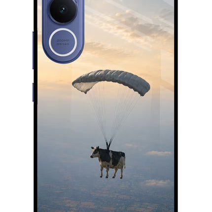 Skydiving Cow Vivo V70 FE 5G Glass Case Back Cover by Casekaro