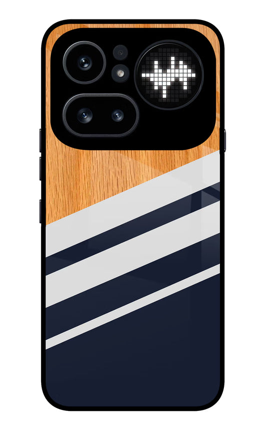 Blue and white wooden Nothing Phone 4a Pro Glass Case