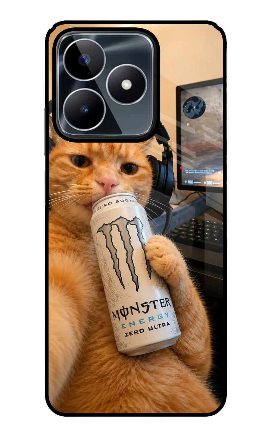 Gamer Cat Energy Realme Narzo N53 Back Cover, Glass case