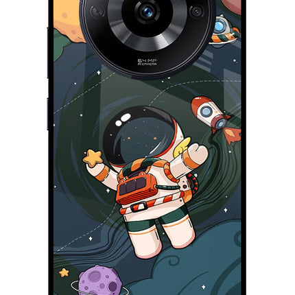 Cartoon Astronaut Realme Narzo 60 5G Glass Case Back Cover by Casekaro