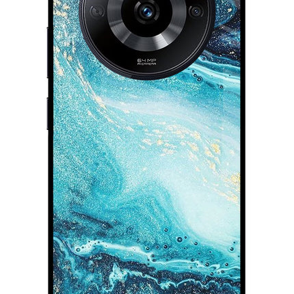Blue Glitter Marble Realme Narzo 60 5G Glass Case Back Cover by Casekaro