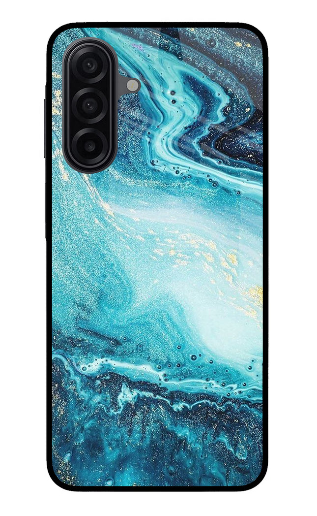 Blue Glitter Marble Samsung M17 5G Glass Case Back Cover by Casekaro