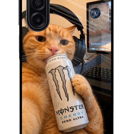 Gamer Cat Energy Samsung M17 5G Glass Case Back Cover by Casekaro