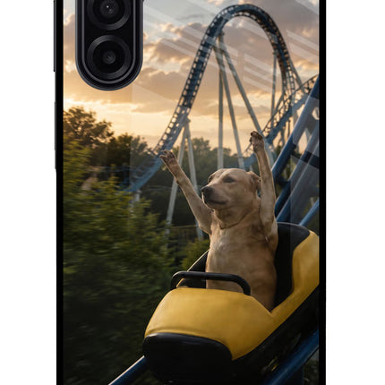 Rollercoaster Dog Samsung M17 5G Glass Case Back Cover by Casekaro