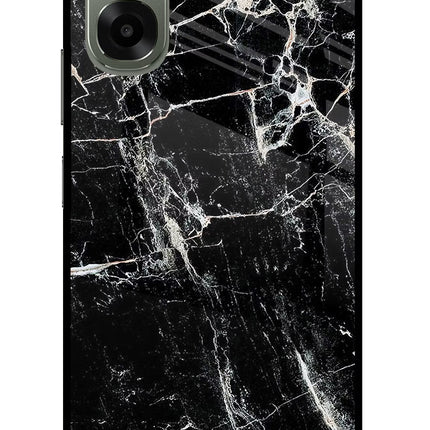 Black Marble Texture Oppo A6x 5G Glass Case Back Cover by Casekaro