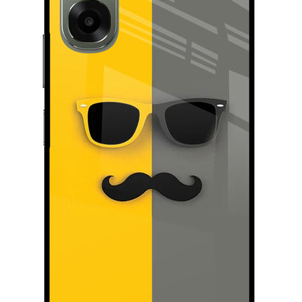 Sunglasses with Mustache Oppo A6x 5G Glass Case Back Cover by Casekaro