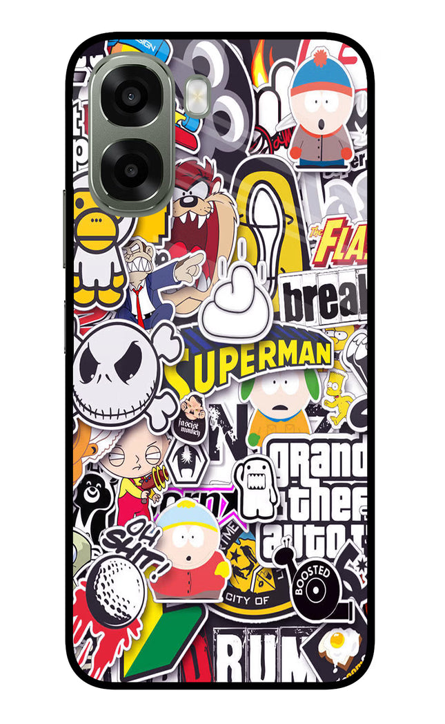 Sticker Bomb Oppo A6x 5G Glass Case Back Cover by Casekaro