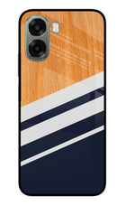Blue and white wooden Oppo A6x 5G Glass Case Back Cover by Casekaro