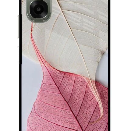 White Pink Leaf Oppo A6x 5G Glass Case Back Cover by Casekaro