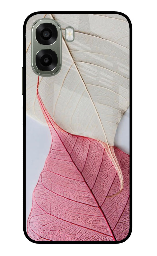 White Pink Leaf Oppo A6x 5G Glass Case Back Cover by Casekaro