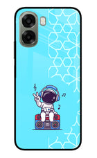 Cute Astronaut Chilling Oppo A6x 5G Glass Case Back Cover by Casekaro