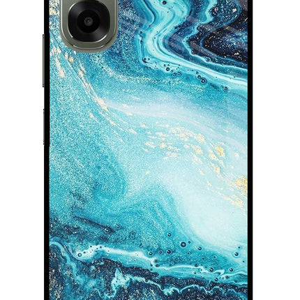 Blue Glitter Marble Oppo A6x 5G Glass Case Back Cover by Casekaro