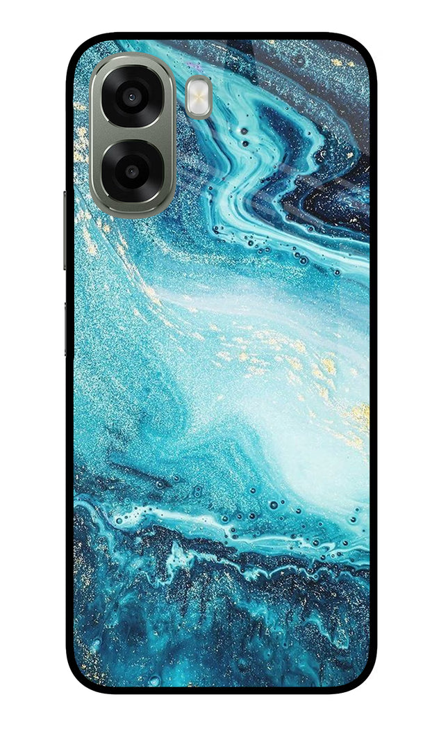Blue Glitter Marble Oppo A6x 5G Glass Case Back Cover by Casekaro
