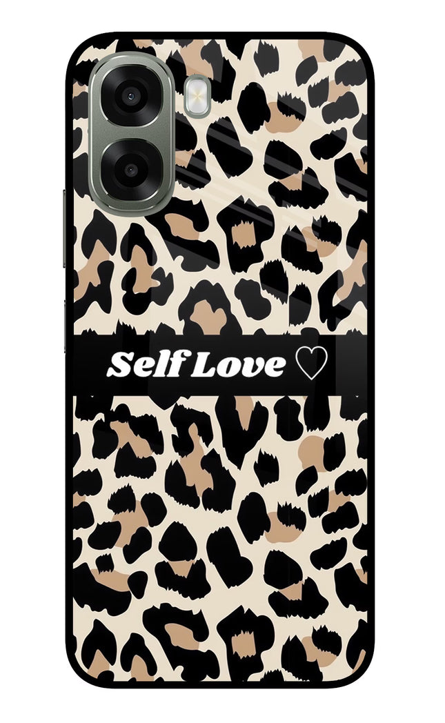 Leopard Print Self Love Oppo A6x 5G Glass Case Back Cover by Casekaro