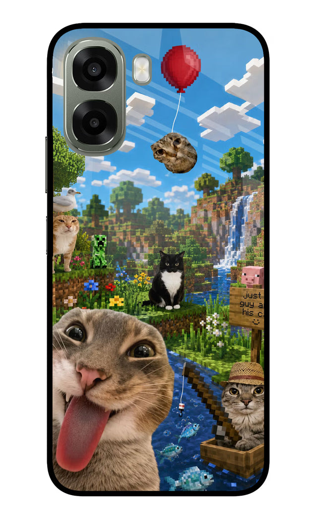 Minecraft Cat Chaos Oppo A6x 5G Glass Case Back Cover by Casekaro