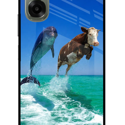 Dolphin vs Cow Oppo A6x 5G Glass Case Back Cover by Casekaro
