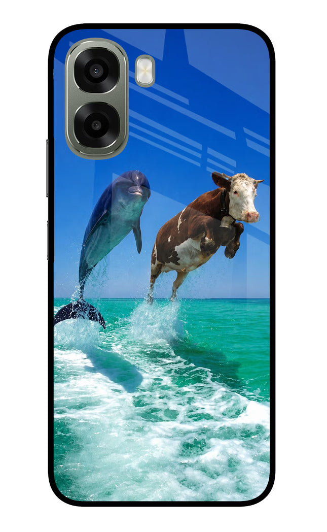 Dolphin vs Cow Oppo A6x 5G Glass Case Back Cover by Casekaro