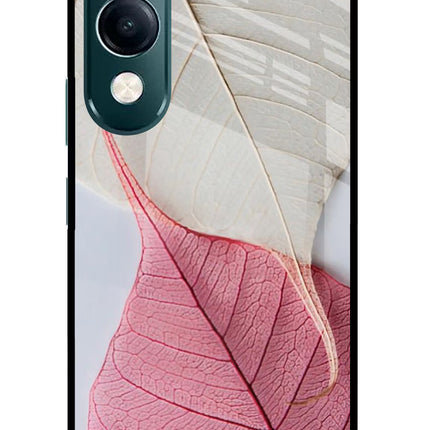 White Pink Leaf iQOO Z10 Lite 5G Glass Case Back Cover by Casekaro