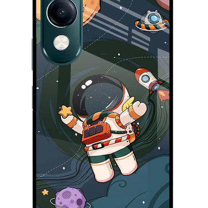 Cartoon Astronaut iQOO Z10 Lite 5G Glass Case Back Cover by Casekaro