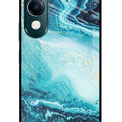 Blue Glitter Marble iQOO Z10 Lite 5G Glass Case Back Cover by Casekaro