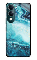 Blue Glitter Marble iQOO Z10 Lite 5G Glass Case Back Cover by Casekaro