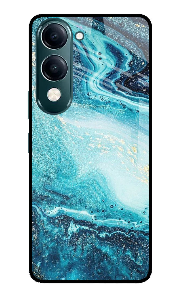 Blue Glitter Marble iQOO Z10 Lite 5G Glass Case Back Cover by Casekaro