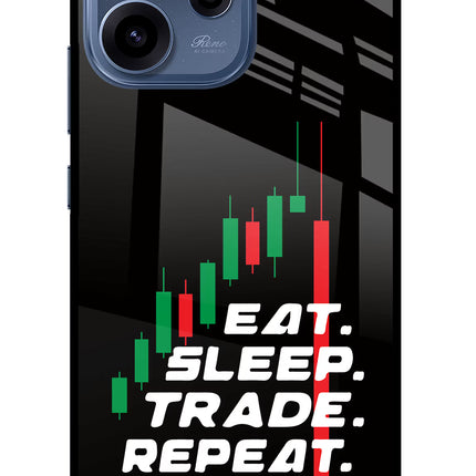 Eat Sleep Trade Repeat Oppo Reno15c 5G Glass Case Back Cover by Casekaro