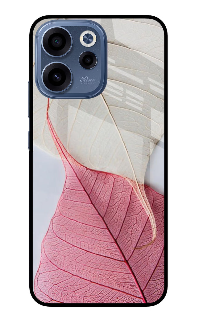 White Pink Leaf Oppo Reno15c 5G Glass Case Back Cover by Casekaro