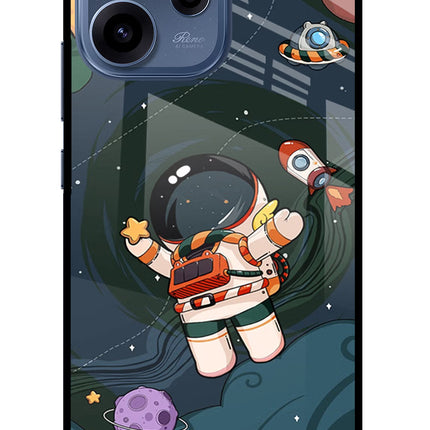 Cartoon Astronaut Oppo Reno15c 5G Glass Case Back Cover by Casekaro